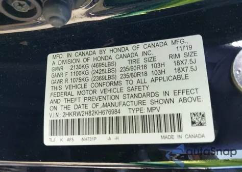 2019 Honda Cr-V Ex-L z USA, uszkodzony, nr VIN 2HKRW2H82KH676984